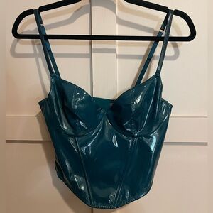LEATHER TEASE VINYL BUSTIER in teal